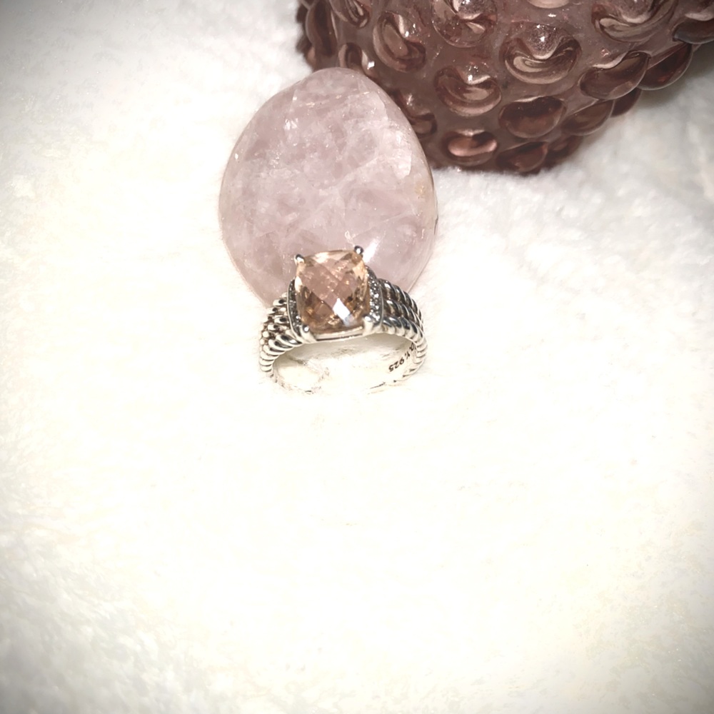 Final Price Drop! David Yurman Petite Wheaton Morganite and Diamond Ring, Size 6